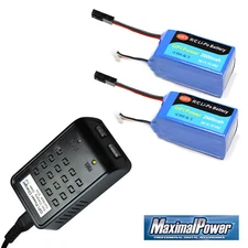 MaximalPower 2PC Drone Battery Plus Charger Compatible for Parrot AR. 2600mAh 3s