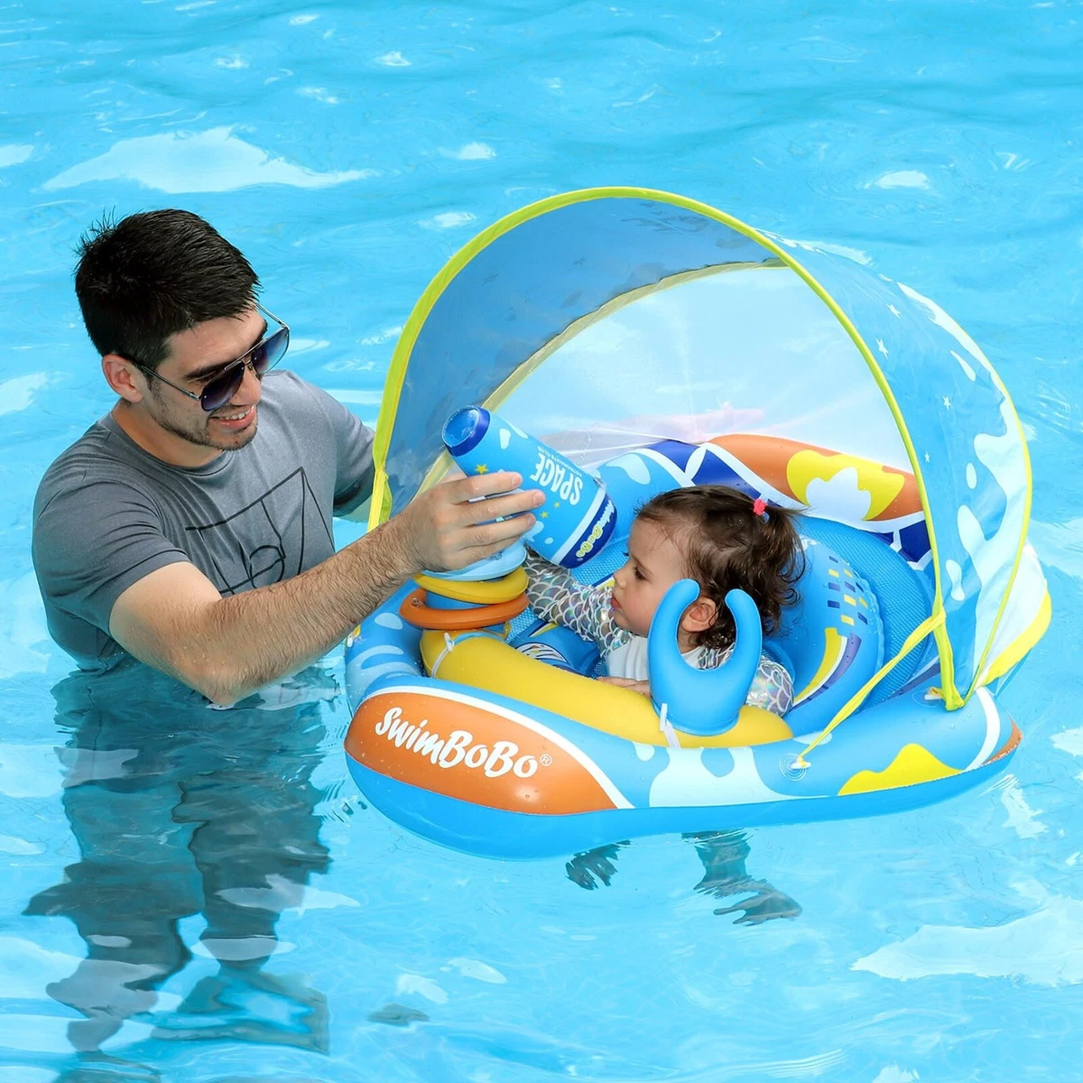 Baby swim ring sales with canopy