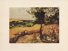 1954 Vintage Full Color Art Plate "THE HARVESTERS" By Bruegel Lithograph Print
