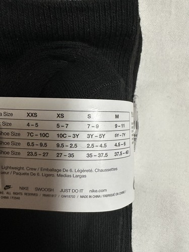 Nike youth Black 6 Pairs Crew Socks Boy's Kids Size 7C-10C #RN0030 FREE SHIPPIN - Picture 5 of 6