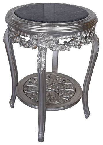 Nachttisch Barock Tisch Silber Nachtkonsole Antik Sofatisch Couchtisch Marmor - Bild 1 von 4