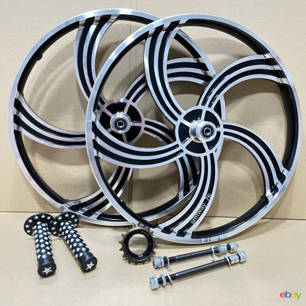 BMX Bicycle 20"ALLOY Sport Rim Black color 4 SPOKE Wheelset Freewheel