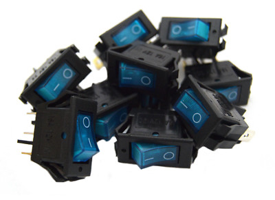 10-Pack 12V Blue LED Rocker Switches - On/Off Mini Toggle For Cars, Boats, 10 Amp, Black