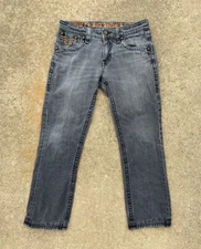 Rock Revival Jeans Steven Striaght Gray Wash Distressed Flap Pocket Hemmed sz 31