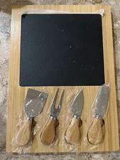 NEW Bamboo and Slate Cheeseboard with Knives Set