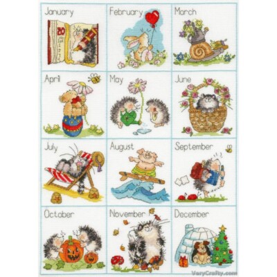Kalender Kreaturen gezähltes Kreuzstich-Set von Bothy Threads