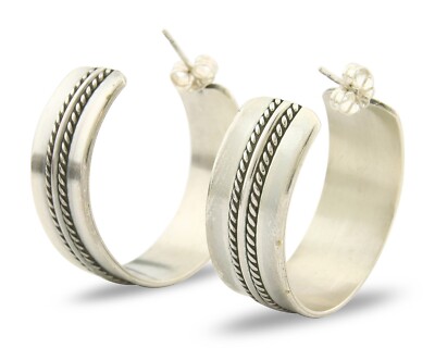 Navajo Hoop Earrings Sterling Silver Vintage Authentic Signed Ron