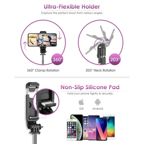 HOT Selfie Stick Phone Tripod Stand with Bluetooth Remote for iPhone Samsung US - Picture 11 of 15