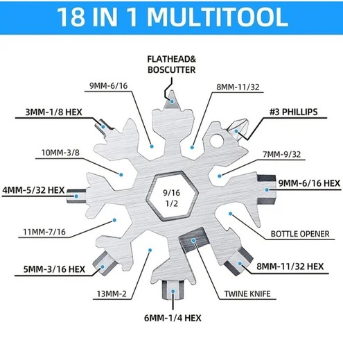 1 Stck. 18 in 1 Schneeflocke Multitool, Edelstahl Schneeflocke Flaschenöffner - Bild 2 von 5