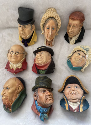 9x Bossons Köpfe CHARLES DICKENS SIKES GAMP TROTWOOD HEEP FAGIN Selten Sammlung