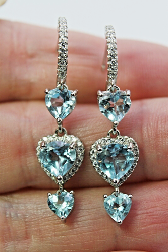 Silver Earrings Topaz Heart Cut Genuine Natural Mined Gems Solid Sterling - Picture 7 of 24