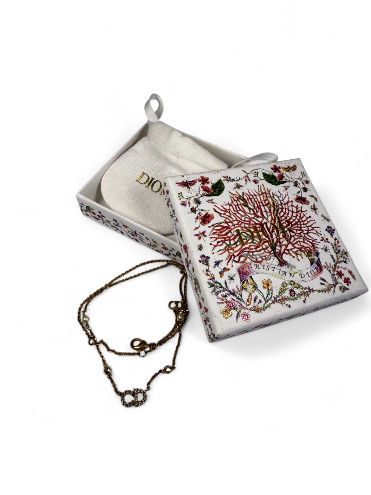 Christian Dior CD Logo Necklace with Crystals and Pearls - $485 Retail