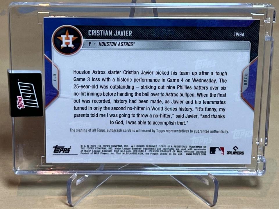CHRISTIAN JAVIER * NO-HITTER AUTO * 2022 TOPPS NOW WORLD SERIES /99 1149A ASTROS - Image 4 of 4
