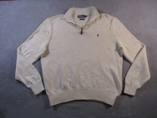 Vintage Polo Ralph Lauren Knit Sweater Men XL Beige Quarter Zip Pullover Classic