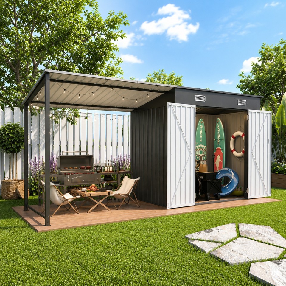 Lean To Outside Racking 12x4 FT Metal Lean-To Shed & Pergola Combo, 2-in-1 Outdoor Storage | eBay