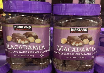 2 Packs Kirkland Macadamia Clusters Salted Caramel Milk Chocolate 32 oz Each