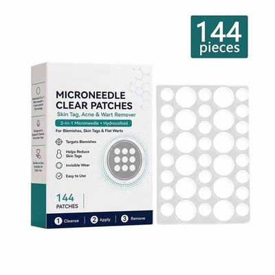 Microneedle Clear Patches Skin Tag Wart Acne Remover 144 Patches