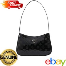 GUESS Arnela Shoulder Bag – Black Patent Embossed Logo – 100% Authentic 
