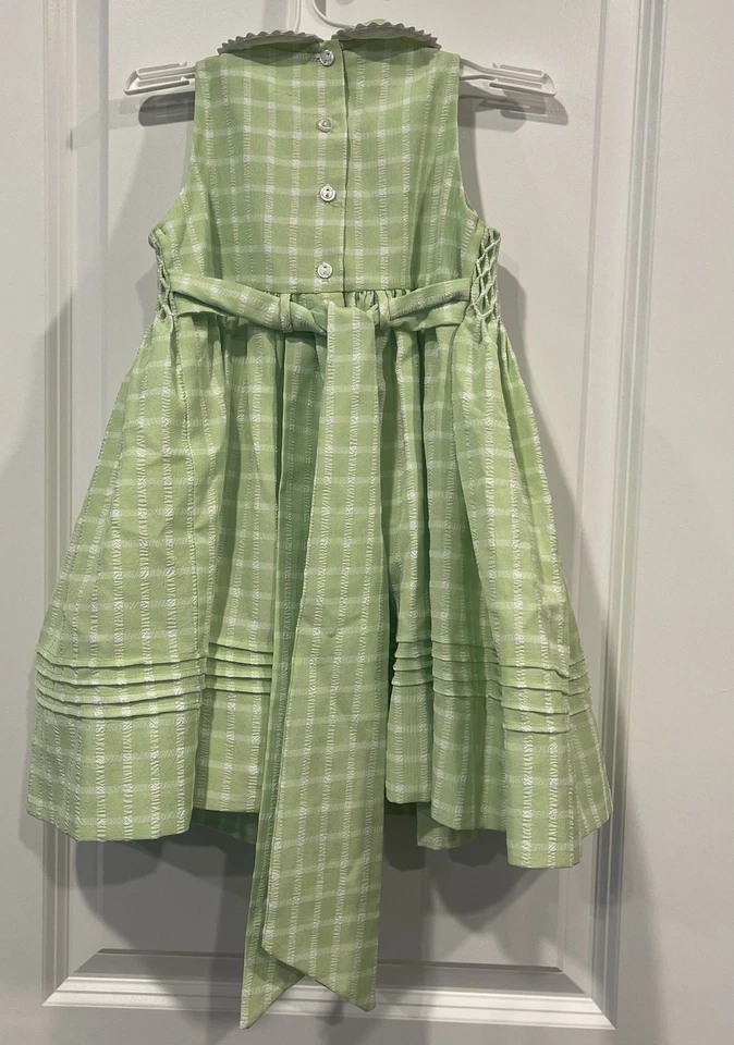 Sarah Louise England Hand Smocked Embroidered Summer Dress Gingham Green Size S - Image 2 of 4