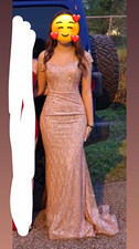 Anny Lee Blush Pink Sequin Beaded Lace Sweetheart Long Gown Cap Sleeve XS