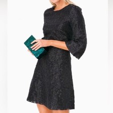 Avon Lane Eva Black Textured Jacquard Dress Bell Sleeve sparkle size small