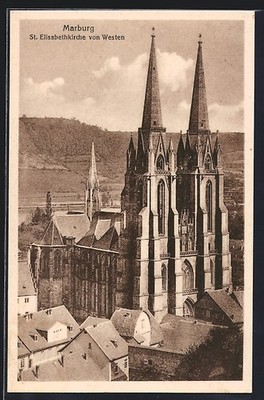 Ansichtskarte Marburg, St. Elisabethkirche von Westen 