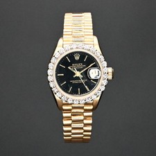 Rolex Datejust 26mm Black Dial 18K Yellow Gold 69178 Box