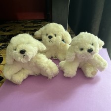 3 Baby MUFFIN PUPPY DOG Bichin Frise Plush Beanie Russ Berrie  Co Teddy Bear