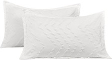 2 Pack Standard Size Pillow Shams Set White Boho Tufted Soft Microfiber