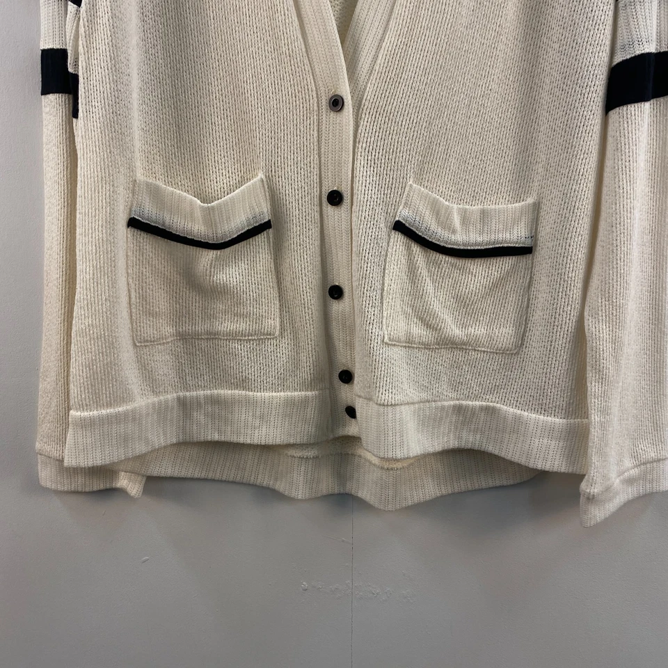 Suéter Top Cárdigan Monteau Mujer Grande Crema Cuello en V Botón Algodón Foto 3 de 4