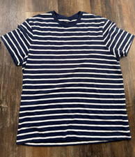 J.Crew Knit Goods Men's Blue/White Striped Slub 100%Cotton Crewneck Tee Sz. XL