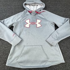 Under Armour Hoodie Sweatshirt Womens Small Gray ColdGear Logo Fleece Pullover