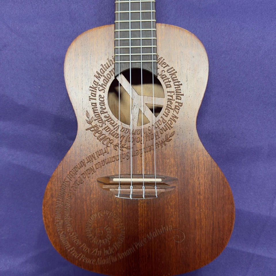 Luna Peace Soprano Ukulele Mahogany Laser Etched Peace Sign Design - Image 3 of 4