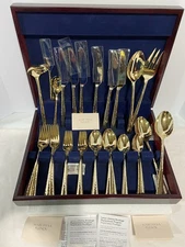 Imperial Caviar Gold Marchesa / Lenox Flatware 6 Place Settings Plus 7 Serving