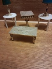 Vintage Doll House Miniatures Ideal 4 Tables And 2Lamps White