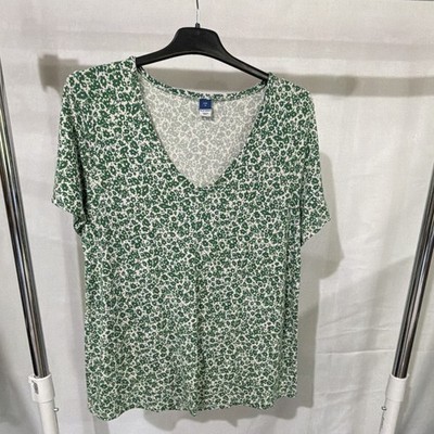 Old Navy Luxe Women s M Green White Floral V-Neck Short Sleeve T-Shirt
