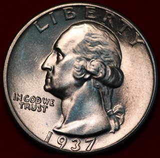 Uncirculated 1937 Philadelphia Mint Silver Washington Quarter