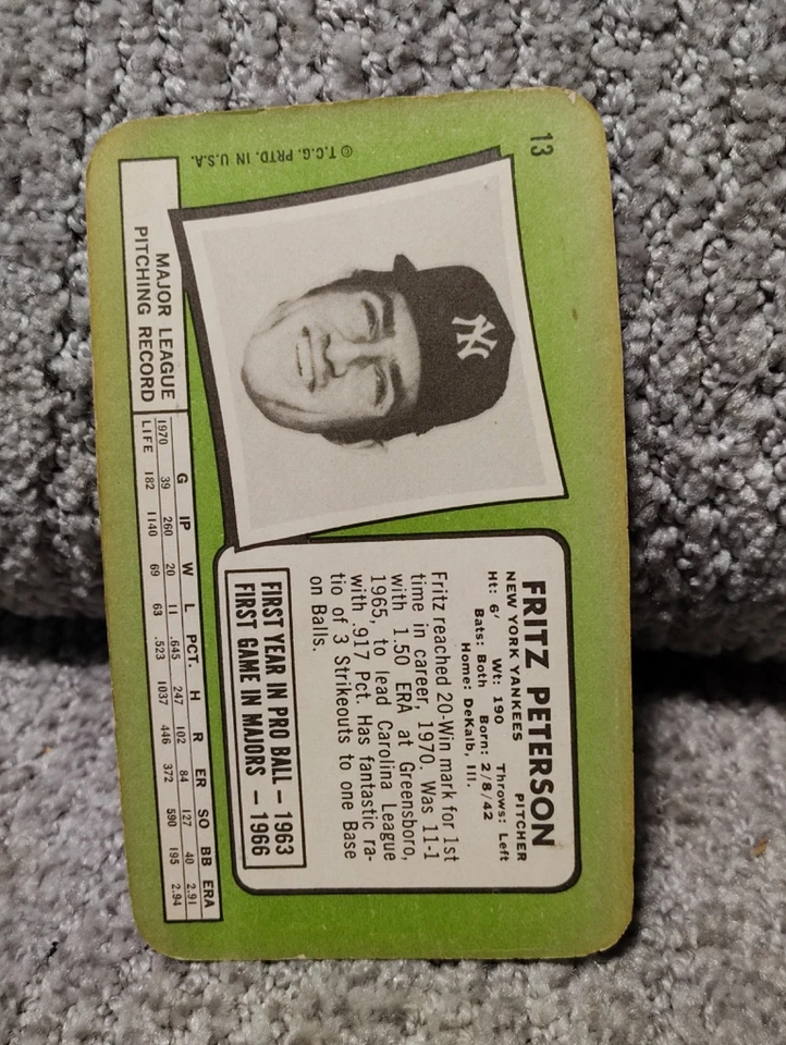 1971 TOPPS SUPER Fritz Peterson #13 - Image 2 of 4