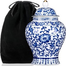 Small Blue Ceramic Cremation Urn for Adult Ashes Exotic Blue and White Porcelain