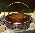 Bon Ton Silver Silver-plated Handled Caddy with Amber Depression Glass Insert
