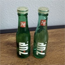7 Up Vintage Green Glass Bottles Pair with Or...