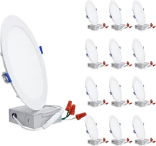 12 Pack 8 Inch Ultra-Thin LED Recessed Lighting with Junction Box, Aluminum