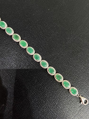 NATURAL EMERALD 6X4 WHITE CZ STERLING SILVER 925 BRACELET - 第 7/7 張圖片