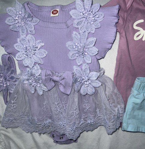 Lot Baby Girl 0-3m MIX & MATCH purple Outfits & Two - 2 Way Zip Sleep N Play - Picture 3 of 11
