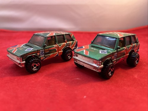 Hot Wheels 1989 Land Rover Rally #15 1:64 bandera británica verde diecast lote de 2 - Imagen 2 de 5