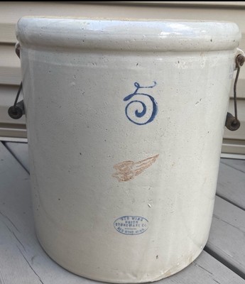 Vintage Red Wing 5 Gallon Crock W Bail Handles - Union Stoneware