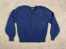 Vintage Eddie Bauer Sweater Mens Large Knit Ribbed V-Neck Cuffed Pullover Blue