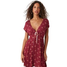 Free People FP tie-detail mini floral tea dress in raspberry Size S