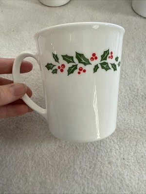 Holly Days by Corning D-Handle Milk Glass Coffee Cups Mugs Corelle Corningware