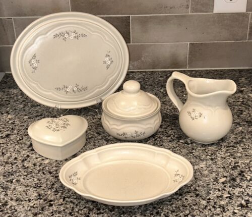Pfaltzgraff Heirloom Creamer/Covered Sugar/Heart Trinket/Trivet/Oval Dish (7pcs)